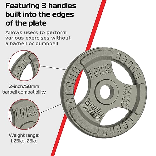 Body Revolution Olympique Haltères Trois Prise Fonte Ensemble de Poids - 1.25kg kg 2.5kg kg 5kg 10kg 15kg 20kg 25kg - 2 x 10kg – Image 5