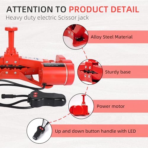 Image of EFFIROSO Premium 10 in 1 Electric Scissor Jack Enhanced Safety 3 Ton Car Jack Kit Automatic 12V Tire Repair Kit for Sedans SUV Tire Replacement