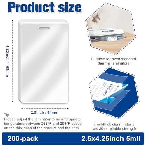 Image of 200 Pieces 5 Mil 2 1 /2 inch x 4 1 /4 inch Luggage Laminating Pouches Without Rope Clear Thermal Laminate Pouch Tags with Slot Hole for Pass Cards Student ID (200, 5 Mil-No Loops)