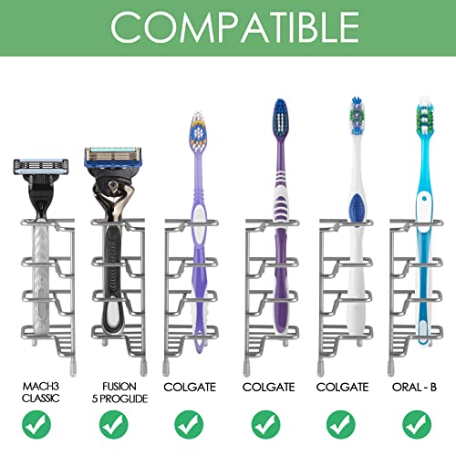 Linkidea 2 Pack Toothbrush Holders Wall Mounted, 3 Slots Bathroom Shower Toothbrush Organizer Stand, Stainless Steel Ventilated Countertop Rack For Electric Toothbrush, Toothpaste (Brushed Nickel) #TOP1