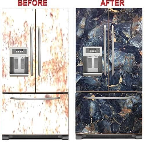 Image of KBR Self-Adhesive PVC 3D Wall Sticker Oil Proof and Waterproof, Kitchen Backsplash Dark Blue Gold Stickers Wallpaper for Hotel, Living Room, Bedroom & Cafe Walls (60cm x 200cm, Pack of 2)