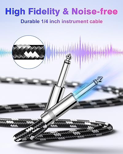 Image of New Bee Guitar Cable 20 ft Electric Instrument Cable Bass AMP Cord 1 /4 Straight to Straight for Electric Guitar, Bass Guitar, Electric Mandolin, Pro Audio, Black Whtie