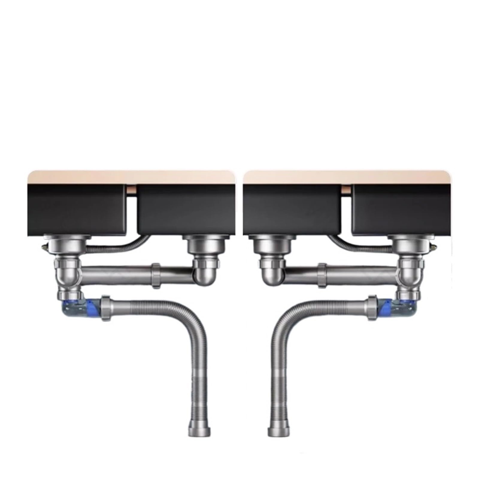 Kit di scarico sifone flessibile espandibile for doppio lavello da cucina | Tubo di drenaggio fognario retrattile, raccordo di ricambio