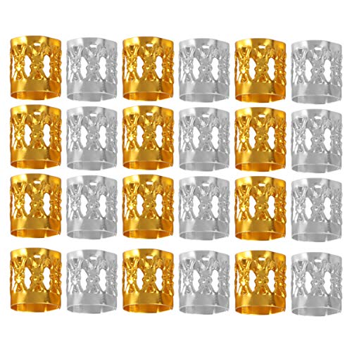 Lurrose Dreadlocks Beads Golden Silver Dread Locks Metal Braiding Beads Hair Cuffs Filigree Tube for Women Men 200pcs