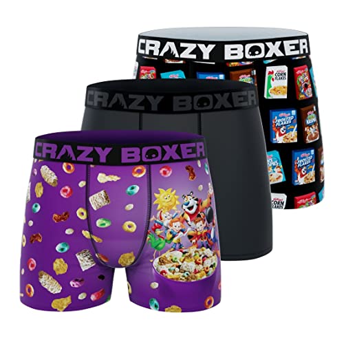 CRAZYBOXER Men’s Kelloggs Cereal Boxes Pack Of 3 Breathable Soft Micro-Stretch Boxer Briefs