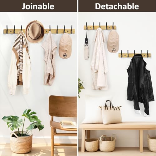 Image of Optish Coat Rack Wall Mount, 16.5 Inches Wood Coat Hooks Wall Mount, Wall Coat Rack with 5 Hooks, Hat Rack Wall Hooks for Hanging Coat, Bag, Towel (2Pack, Natural)