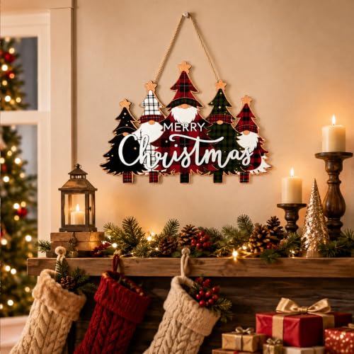 Image of Christmas Decorations - Merry Christmas Wooden Wreath Sign for Front Door