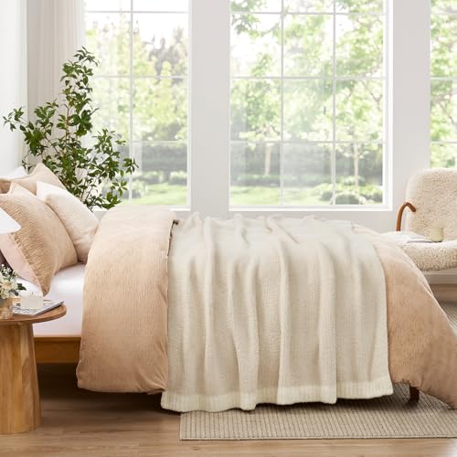 Image of Snuggle Sac Queen Size Oversized Super Soft Bed Blanket - Warm & Cozy Knit Fuzzy Microfiber Blankets in Heather Ivory, 90 x 90