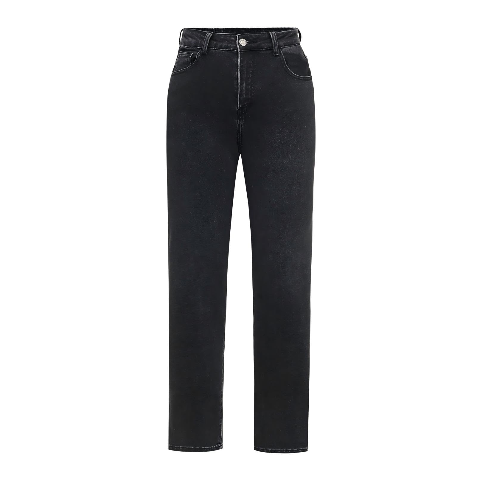 Womens Straight Leg Pants High Waisted Stretchy Denim Jeans Petite Length Black Grey Work Pant with Pockets