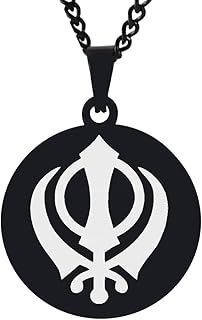 Black Plated Laser Engraved The Khanda Sikh Khanda Punjabi Kirpan Sword Symbol Stainless Steel Pendant Trendy Necklace Well Polished