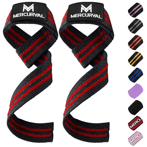MERCURYAL Straps Gym   Straps Powerlifting   Complemento para el Gimnasio   Accesorios para Gym   Lifting Straps   Agarraderas Gimnasio   Peso Muerto (Negro & Rojo)