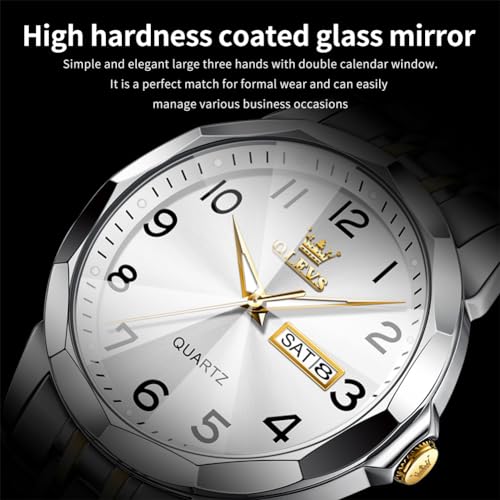 Image of OLEVS Watch for Men Luxury Dress Analog Quartz Stainless Steel Waterproof Luminous Date Business Two Tone Casual Wrist Watch