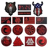 AliPlus 16 PCS Viking Patches - Vegvisir, Aegishjalmur, Valknut, Wolf, Raven, Helm of Awe - Embroidered IR Infrared Reflective PVC Laser Cut Patches