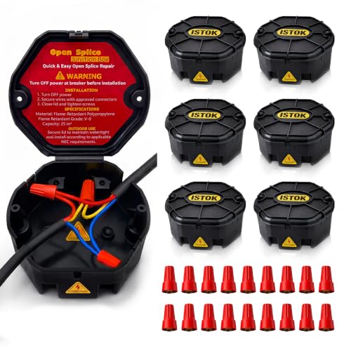 Premium Open Splice Junction Box (6 Pack) 18 Twist-On Wire Connectors Electrical Box for Wiring PP+ABS V0 Flame Retardant DIY Installation Kit with Screws for Home Garage & Workshop