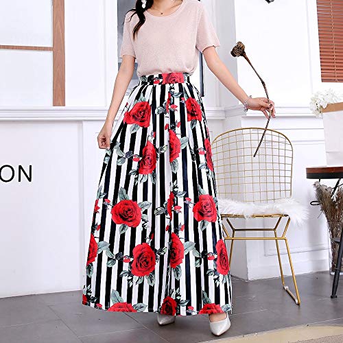 Floral Printed Elastic High Waist Pleated Maxi Skirts for Women Vintage Casual A Line Long Skirt4
