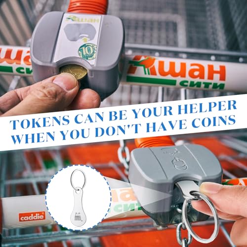 Image of Shimeyao 4 Pcs Portable Aluminum Alloy Keyring Shopping Cart Trolley Tokens Quarter Keychains Gift for Men Women Valentines