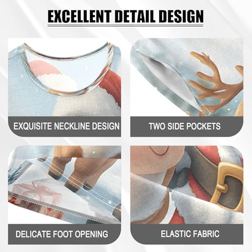 ALAZA Cartoon Santa Claus Deer Merry Christmas Pajamas Set Short Sleeve Cotton Sleepwear Summer Pjs 2 Piece 5-14Y4