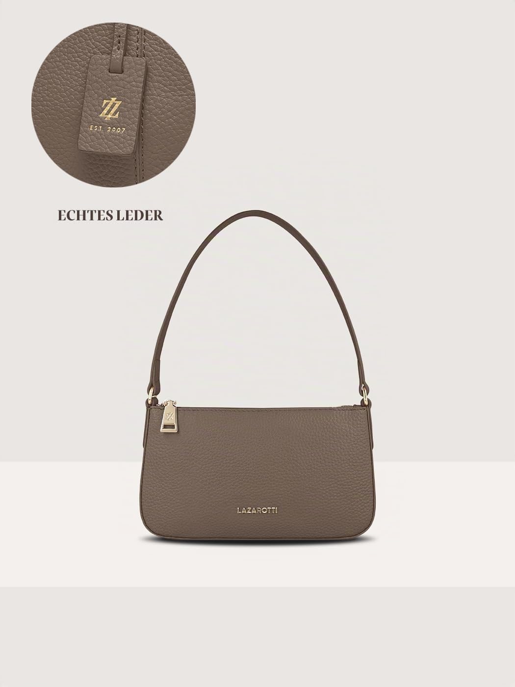 Lazarotti Bologna Damen Schultertasche aus Echt-Leder | Handtasche mit Steckfach | Handtasche 27 cm