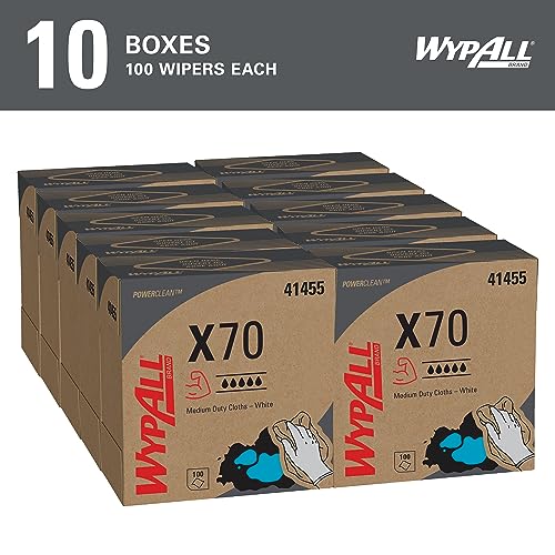Image of WypAll X70 Extended Use Reusable Cloths (41455), POP-UP Box, Long Lasting Performance, White (10 boxes of 100 wipes)