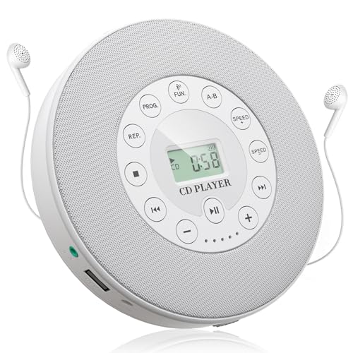 Reproductor de CD portátil, reproductor de CD portátil, reproductor de CD con altavoz, reproductor de CD con Bluetooth, reproductor de CD Boombox, reproductor de CD recargable, pequeño, compatible con
