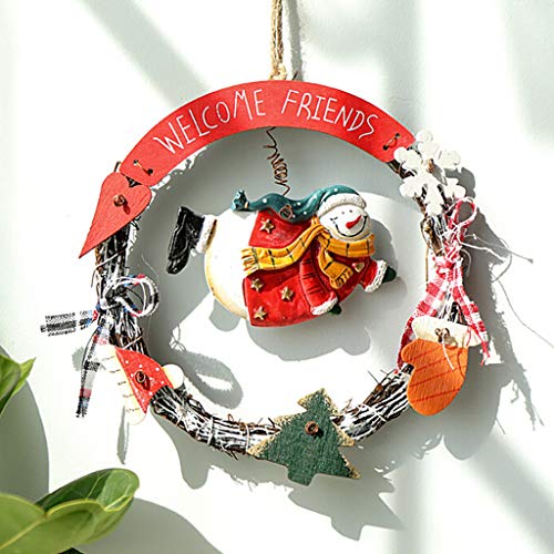 Fine Christmas Wreath for Front Door, Merry Christmas Wreath with Reindeer Snowman Santa Claus Wreaths for Home Kitchen Wall Window Hall Decor (C)