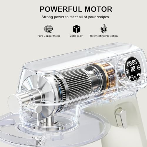 Image of 8.45 QT All Metal Stand Mixer, White | 10 Speed, Digital Timer & Tilt-Head, Whisk Dough Hook Mixing Beater, Large Capacity, For Baking, Cakes, Cookie, Bread, Salad