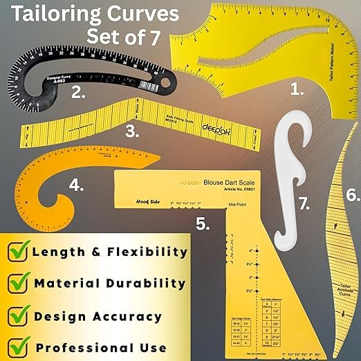 Image of NTGS Professional Tailoring Ruler Set, Pattern Drafting Kit with L-Square, French Curve, Blouse Dart Scale, Side Fitting Scale & Measuring Rulers for Sewing, Boutique, Fashion Designing Set of 10