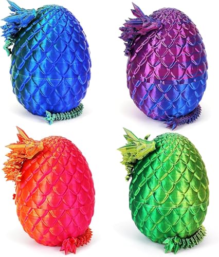 zhancydeal 4er Set 3D Drachenei mit Drache 13 cm bewegliche Gelenke Drachen spielzeuge Kristall Drachen Ostereier Ostergeschenke Kinder Geeignet als Spielzeug ab 5/6/7/8/9 Jahre Jungen Mädchen