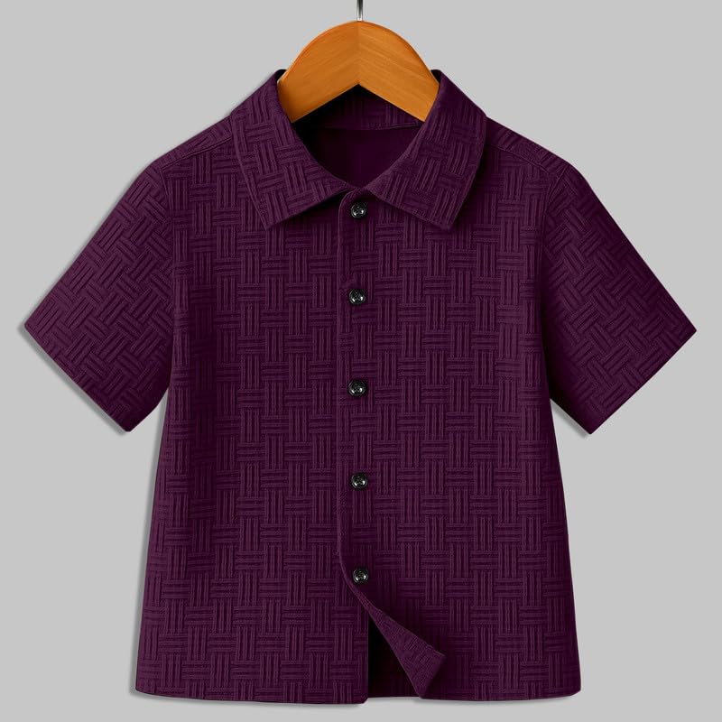 Image of Boys' Casual Cotton Blend Solid Collared Button Down Neck Half Sleeves Regular Fit Shirt