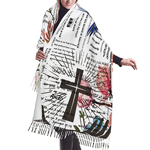 Tassels Soft Scarve Shawls Wraps Lords Prayer Christian Bible Verse Sunday Artwork Scripture Flower for Evening Dresses Scarf