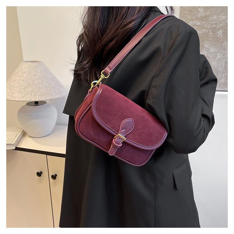 Suede Bag for Women Hobo Shoulder Bag Retro Shoulder Satchel Bag with Adjustable Strap4