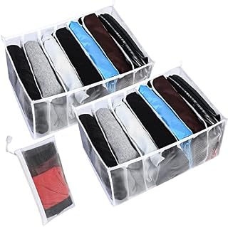 3 Pcs Wardrobe Clothes Organizer(2 x Clothes Dividers Drawer Organizer Boxes, 1 x Zipper Storage Bag), 7 Grids Foldable Wardrobe Compartment Storage Organizer for Closet Cabinet Trousers T-shirt