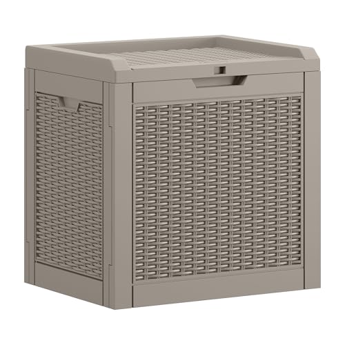 YITAHOME 35 Gallon Outdoor Deck Box, Lockable Waterproof Storage Box, Resin Storage Bin for Patio Cushions, Gardening Tools, UV Resistant, Brown
