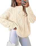 BTFBM Casual Women Long Sleeve Sweater 2025 Fall Ribbed Knit Pullover Loose Crewneck Cable Sweater Jumper Tops(Apricot,Large)