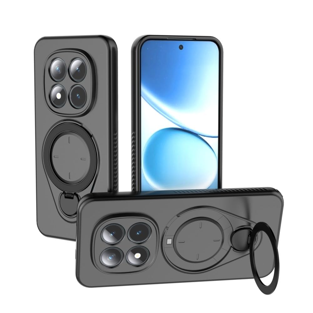 Generic etui kompatybilne z Xiaomi Redmi Note 15 5G (kolor: czarny) etui obrotowy metalowy pierścień stojak silikonowa osłona