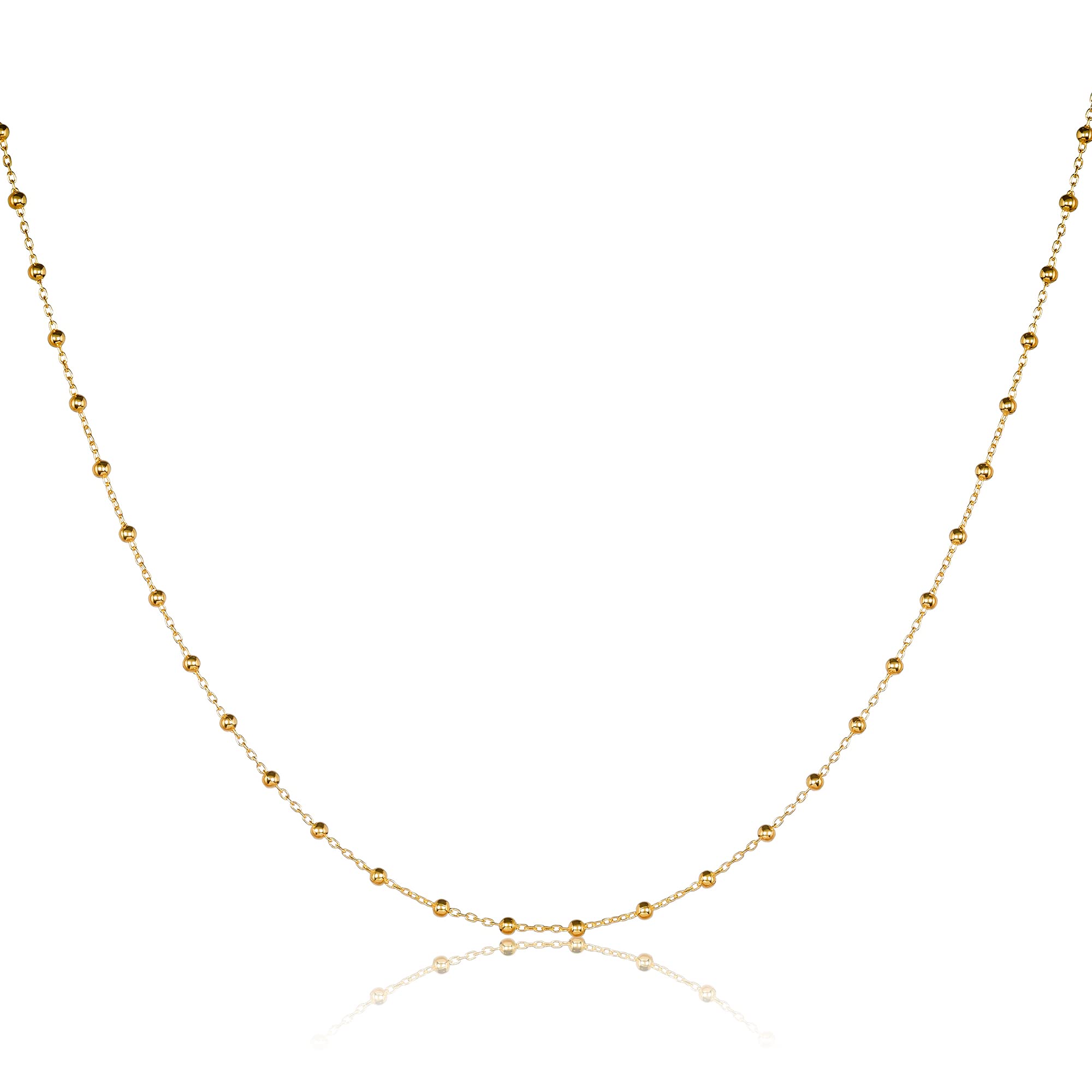 namana 925 Sterling Silber Kette Halskette für Damen, Silber, Gold oder Rose Gold, Perlen-Halsketten für Frauen und Teenager-Mädchen, süße Kugel-Halsketten mit kleinen Silberperlen