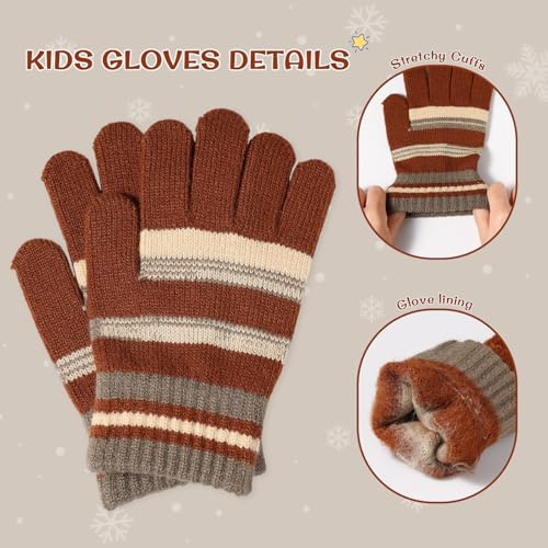 Image of Kids Winter Hat Gloves Scarf Set: Girls Boys Beanie Fleece Lined Ages 6-10