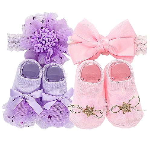 Image of 18-24 inch TatuDoll Girl Doll Accessories 2 Sets Headflowers+Shoes Pink &Purple Suits Reborn Baby Play Accessories