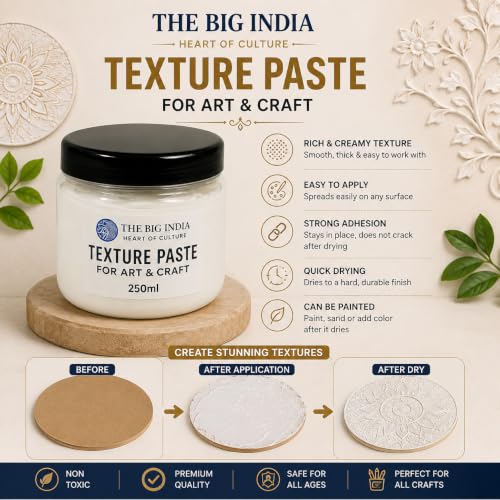 Image of Texture Paste for Art & Craft - 250ml | White Matte Finish | Perfect for 3D Texture Art, Stenciling, and Customizable Art | Ideal for Mixed Media, Canvas, MDF, Wall Art & DIY Projects, acrylic painting
