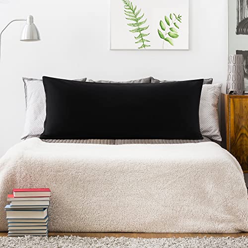 PiccoCasa Bolster Pillow Case Egyptian Cotton Body Pillow Cover 300 Thread Count Soft and Breathable Long Pillowcase with Zipper Closure Black 20"x55" (4ft 6in) - Image 2