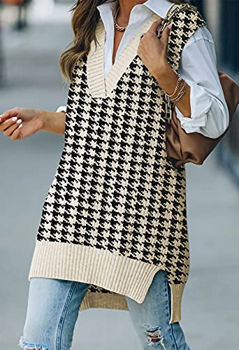 Viottiset Women's Oversized V Neck Knit Sweater Vest Tunic Sleeveless Pullover Top2