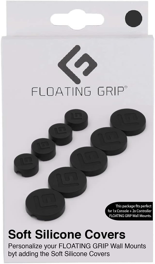 Silicone Covers for FLOATING GRIP Wall Mount System - Colorful Gaming Storage Decor - Video Gaming Consoles & Game Rooms - Compatible with Playstation or Xbox - Easy Installation & Removal (Black)