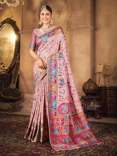 Image of Glory Sarees Women's Luxurious Dola Pure Silk Original Saree Position Print Work Madhubani Inspired Motifs Banarasi Kanjivaram Style Saree With Blouse Piece (Elegant101 Parent)