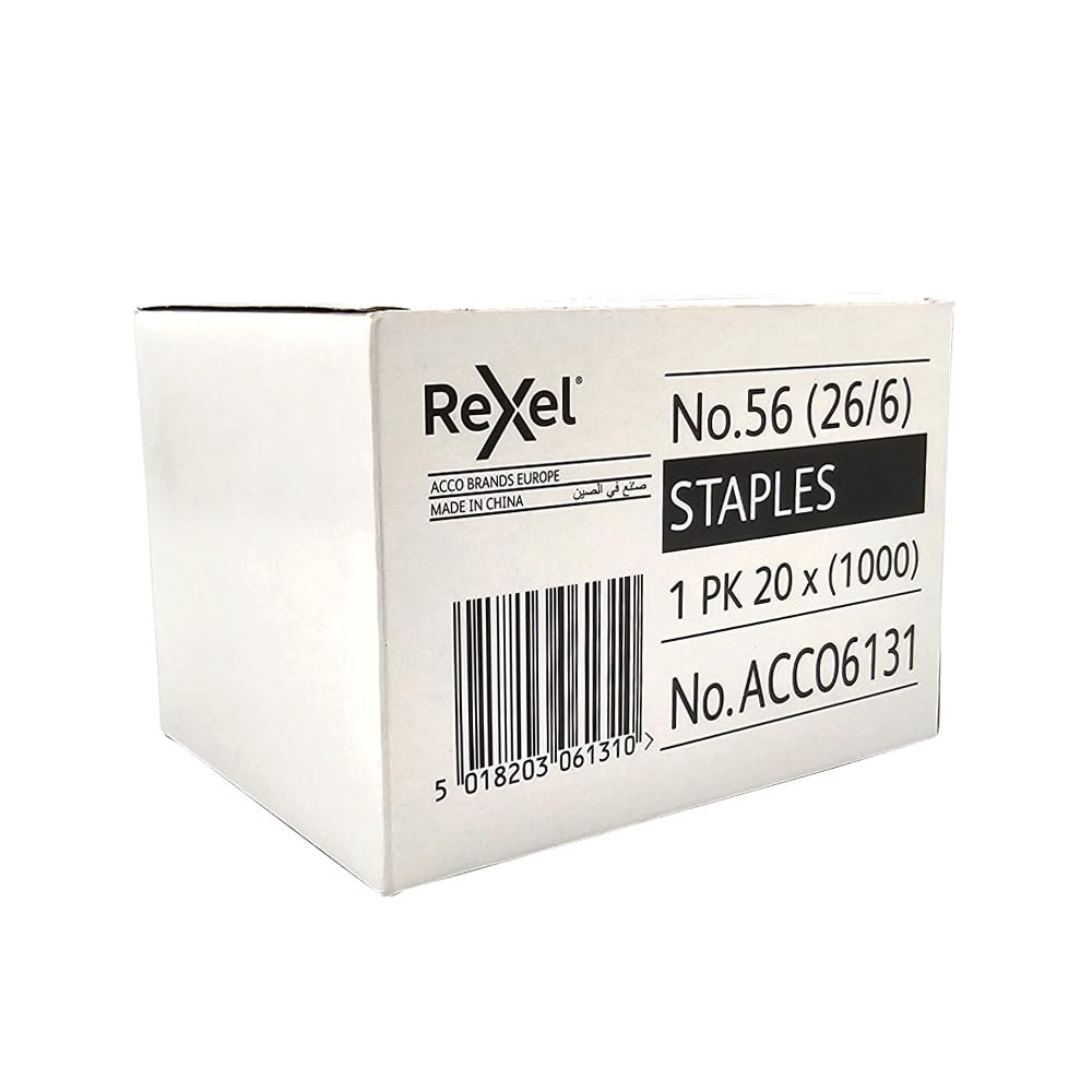 No.56 26/6 Staples for Standard Staplers, for Stapling Upto 20 Sheets, Use with Desktop Staplers and Pliers, 1000 Count (Pack of 20)