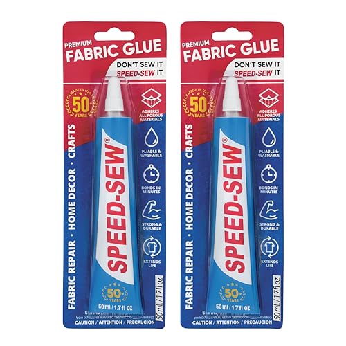 Speed-Sew No-Sew Fabric Glue for Clothing & Fabric Repair Fast-Drying Flexible Wash-Safe Adhesive for Denim Cotton Canvas & More | Made in USA | 2 50 mL Two Pack