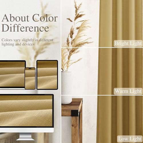Image of Nanspring Gold Linen Curtains 84 Inch Length 2 Panels Set for Living Room Rod Pocket Back Tab Light Filtering Window Drapes for Bedroom Dining Room Protect Privacy Modern Farmhouse Decor 52x84