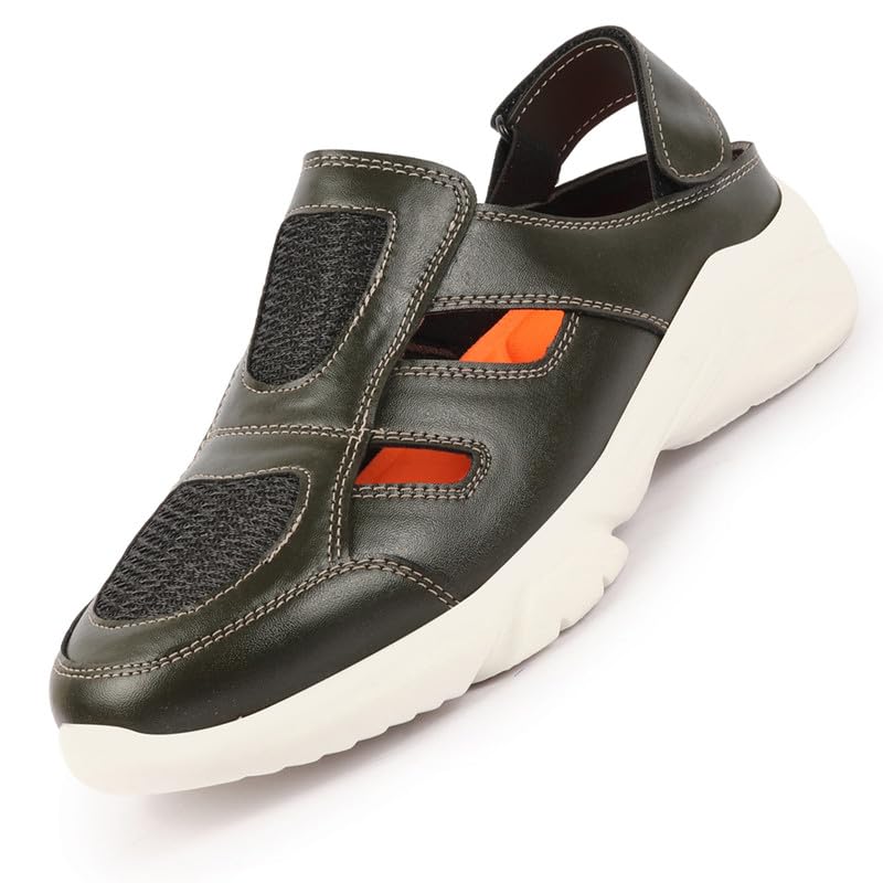 FAUSTO FST KI-8848 OLIVE-40 Mens Olive Hook and Loop Breathable Back Strap Ultra Lightweight Sports Shoe Style Sandals (6 UK) (B0D361F96R) Amazon Price History, Amazon Price Tracker