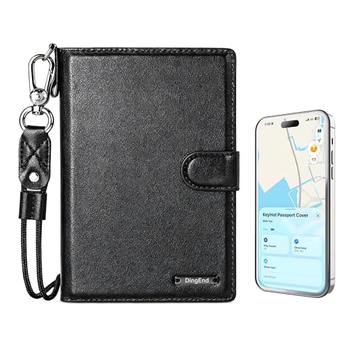 YIXXI Apple MFi Certified Passport Cover with Find My Compatibility, RFID Blocking Passport Holder Travel Wallet with Lanyard, Card Slots, Ticket & Cash Pocket, PU Leather, Rechargeable(Black)