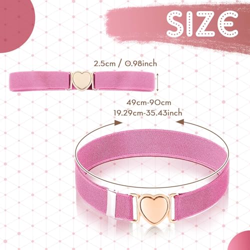2Pcs Girls Belt, Elastic Adjustable Stretch Pink and White Waist Belts with Heart Buckle for Kids Teen Girls Women Pants Jeans Dress2