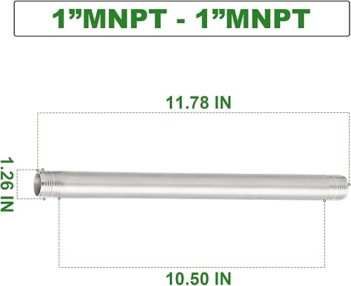 Miniatura 796 de TAISHER 2 accesorios de tubería de acero inoxidable, 1/2 "NPT x 1/2" NPT macho roscado, tubo fundido de pezón de 6 pulgadas de longitud 1.969 in